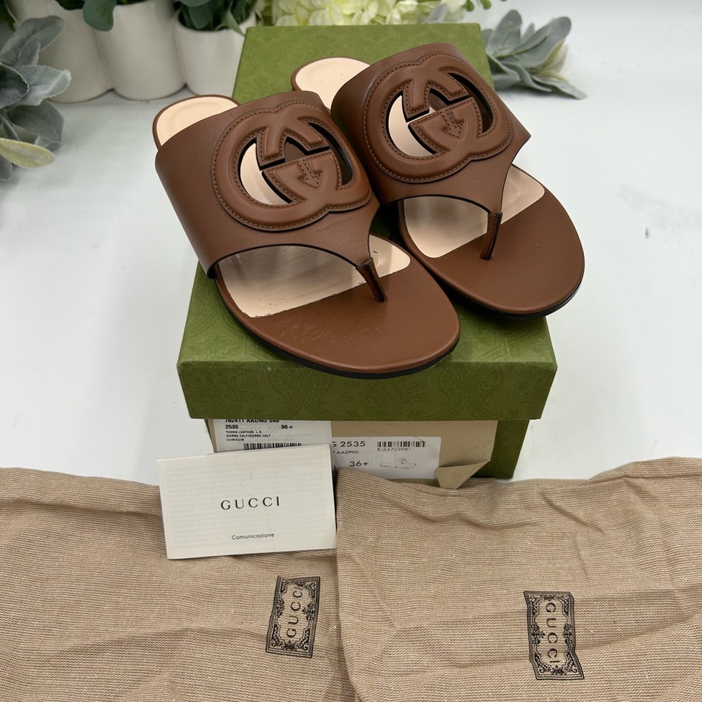 Women's Gucci interlocking G leather sandals size 36.5 made in Italy - Picture 2 of 12
